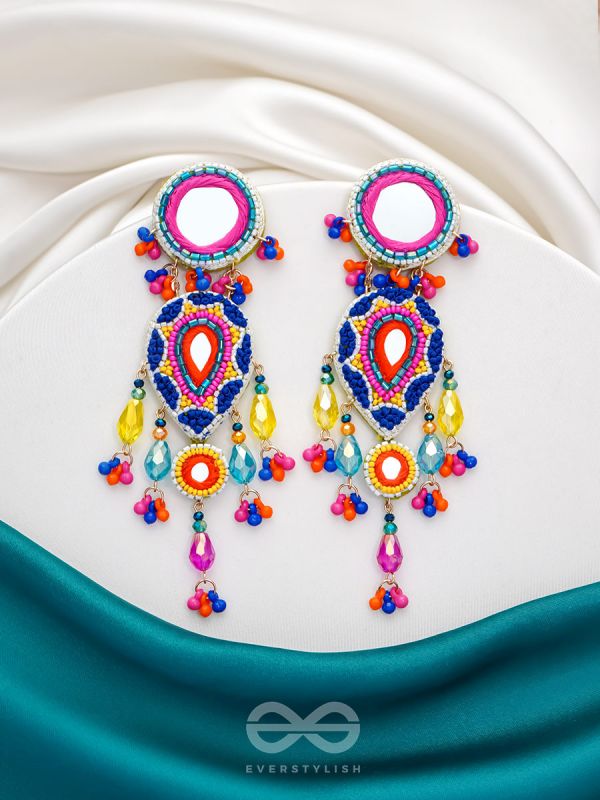 Odyaman- The Vibrant Rainfall- Stones, Sequins and Mirrors Embroidered Earrings