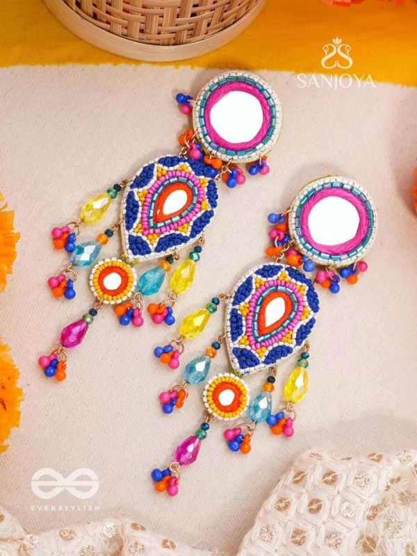 Odyaman- The Vibrant Rainfall- Stones, Sequins and Mirrors Embroidered Earrings