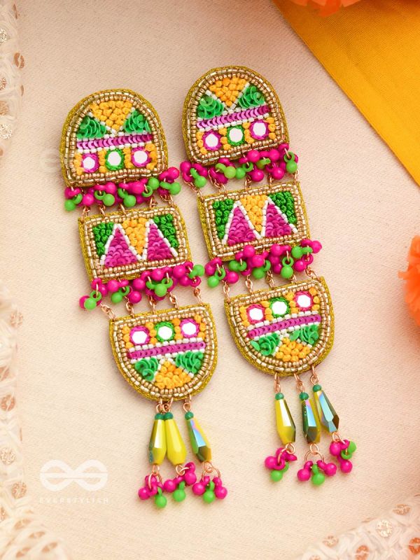 Udyaanaka- The Graceful Garden- Stones, Sequins and Resham Embroidered Earrings