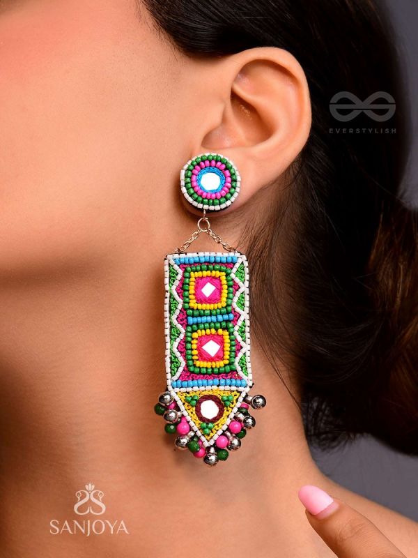 Shalya - The Adorned Arrow - Mirrors, Beads And Resham Hand Embroidered Earrings