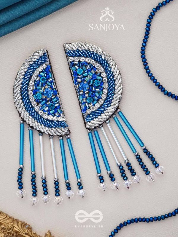 Maskarin- The Blue Moon- Glass Beads & Sequins Embroidered Earrings