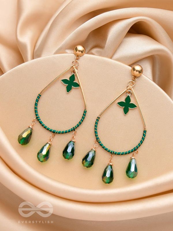 The 'Jade'drops- Golden Embellished Earrings
