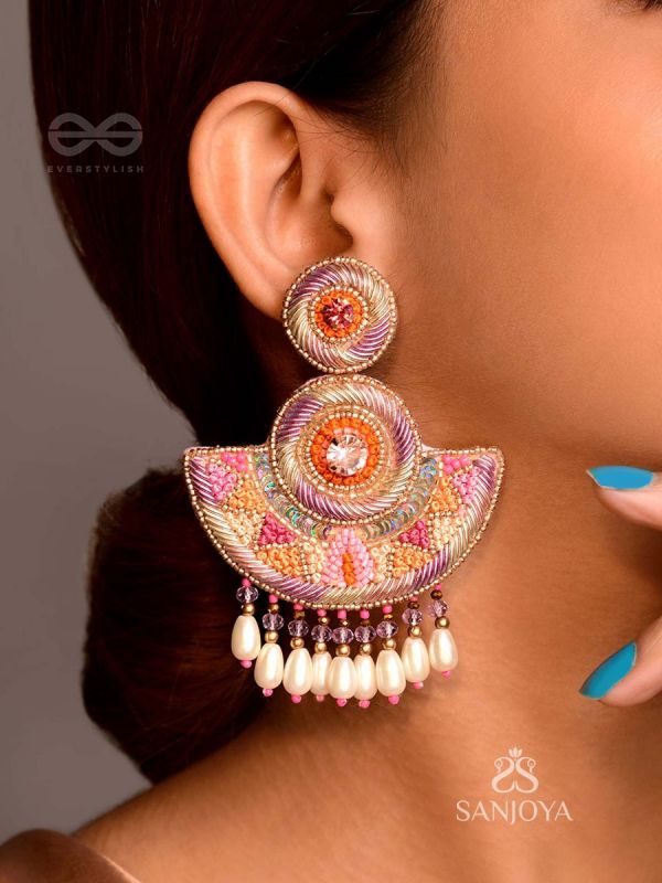 Araka- The Fragrant Garden- Stones, Resham and Pearl Drops Embroidered Earrings