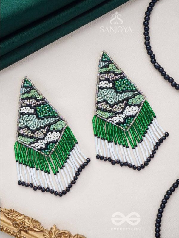 Rauhineya- The Luminous Emerald- Sequins and Glass Beads Embroidered Earrings