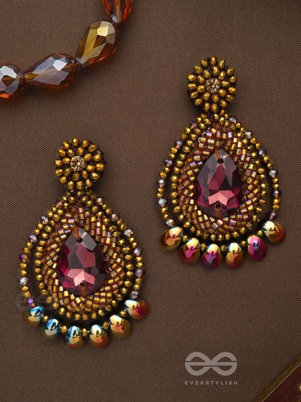 Kritaka- The Copper Charm- Stones and Glass Beads Embroidered Earrings