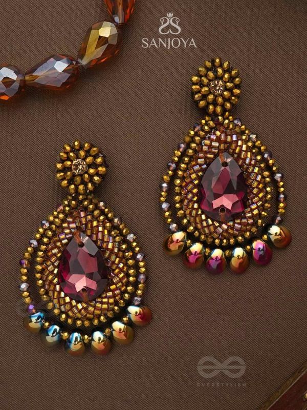 Kritaka- The Copper Charm- Stones and Glass Beads Embroidered Earrings