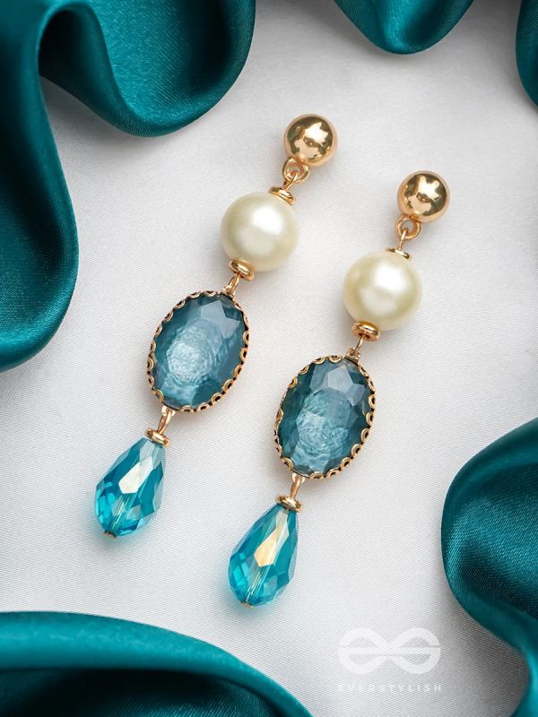 The Azure Allure- Golden Embellished Earrings