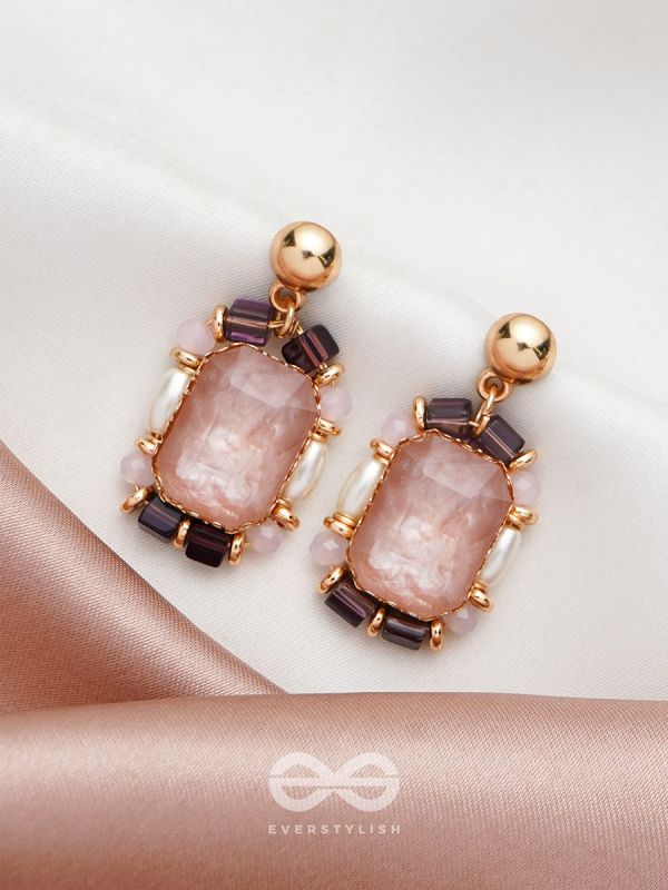 The Pink Peony- Golden Embellished Earrings