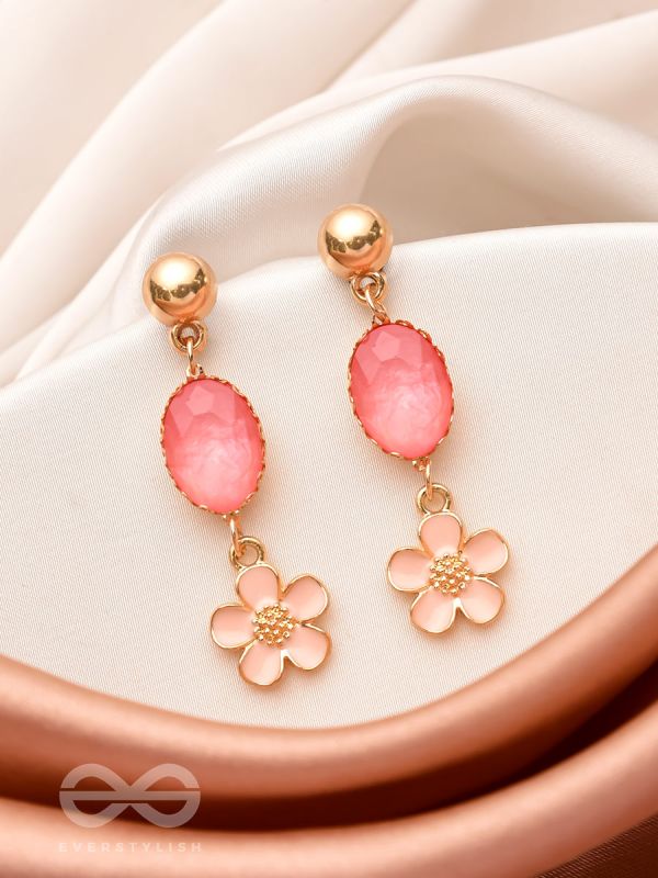 The Rosy Paradise- Golden Enamelled Earrings