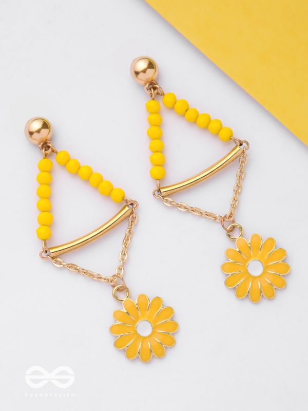 The Marigold Swing- Golden Enamelled Earrings