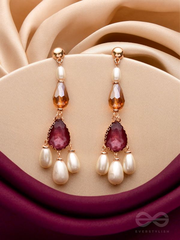 The Crystal Cascade- Golden Pearl Earrings