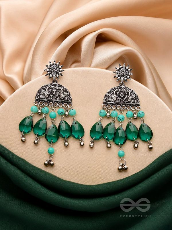 The Emerald Eden- Oxidised Embellished Earrings