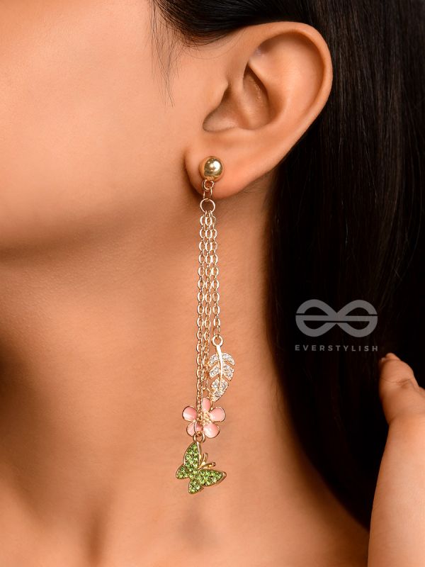 The Spring Butterfly- Golden Enamelled CZ Earrings 