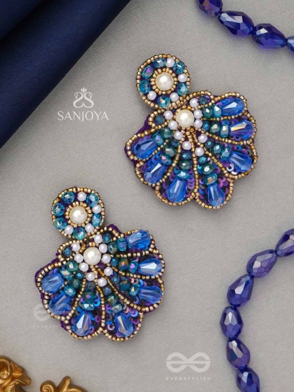 Vrikshagra- The Indigo Crown- Pearls, Beads & Sequins Embroidered Earrings