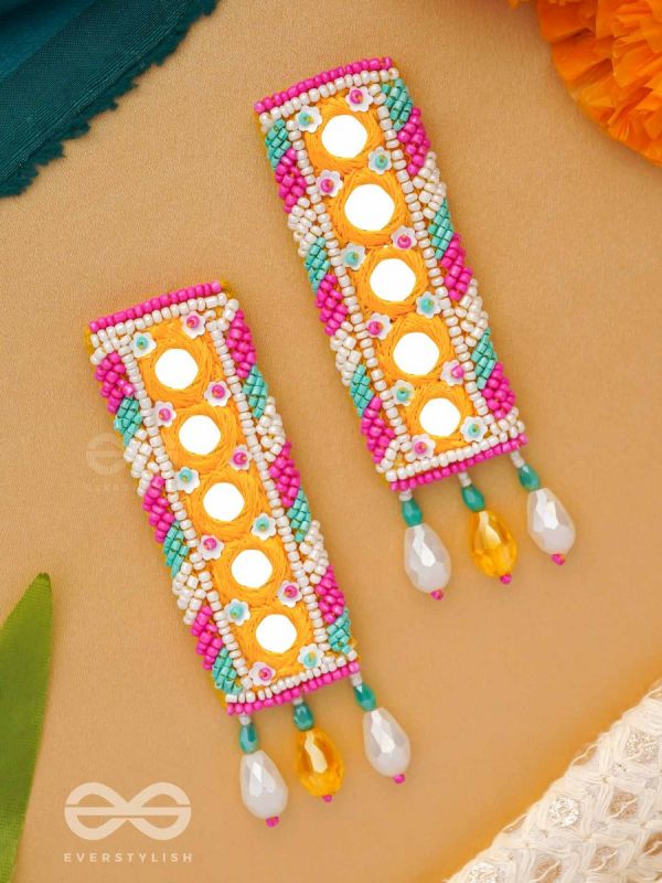 Bimbita- The Mirror Image- Glass Beads & Mirror Lace Embroidered Earrings
