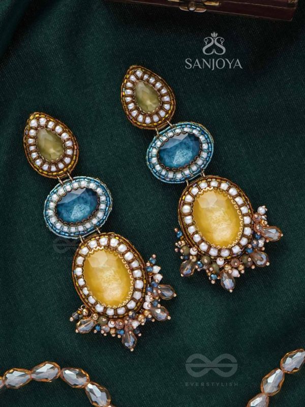 SULOKANEEYA - ADMIRABLE BEAUTY - STONES, GLASS DROPS, BEADS AND PEARLS EMBROIDERED EARRINGS