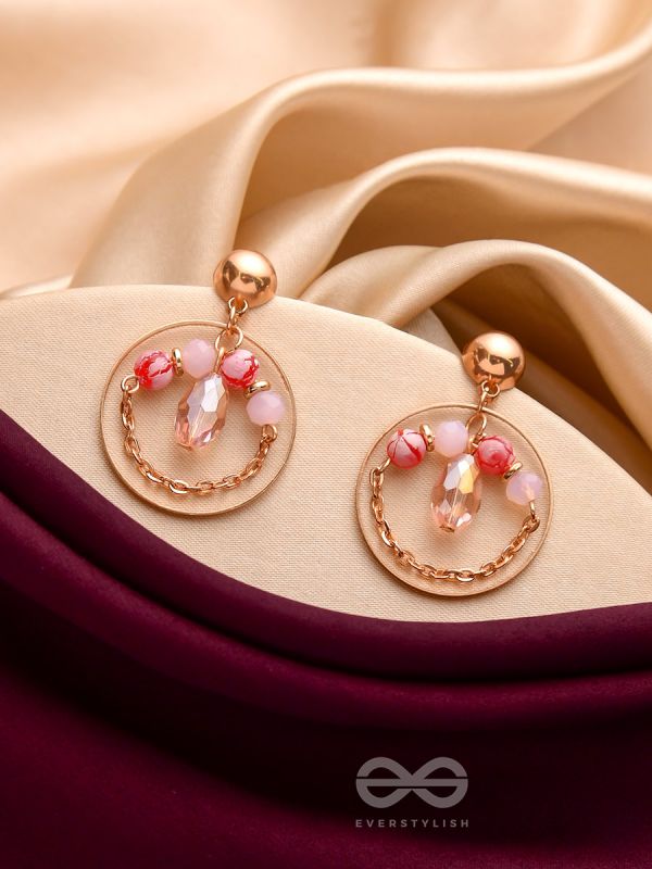 The Pinky Blossom- Golden Embellished Earrings