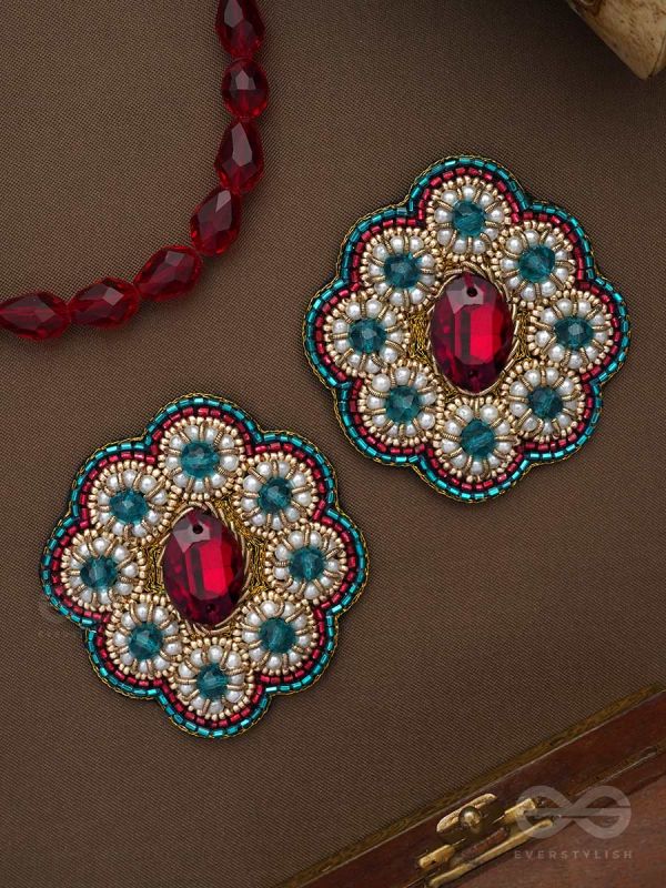 Rauhineya- The Sea of Emeralds- Pearls, Stones & Beads Embroidered Earrings