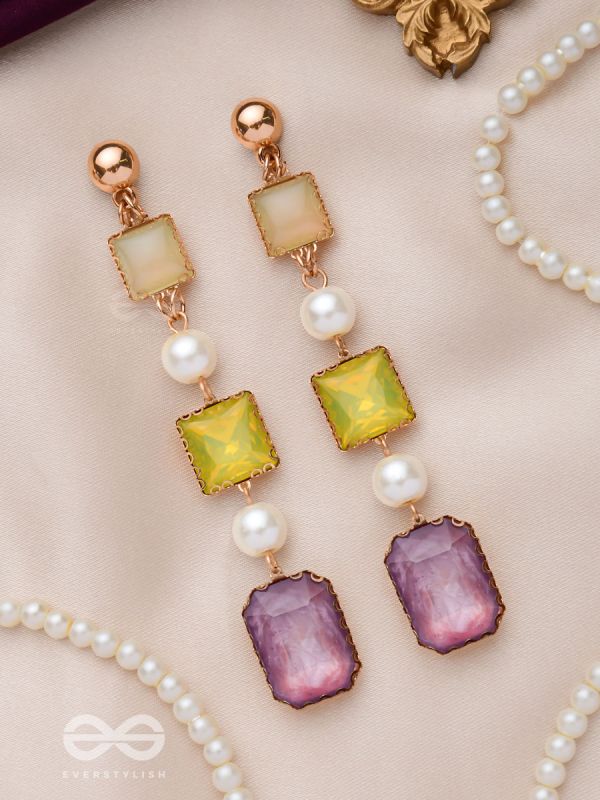 The Vibrant 'Color'burst- Golden Embellished Earrings