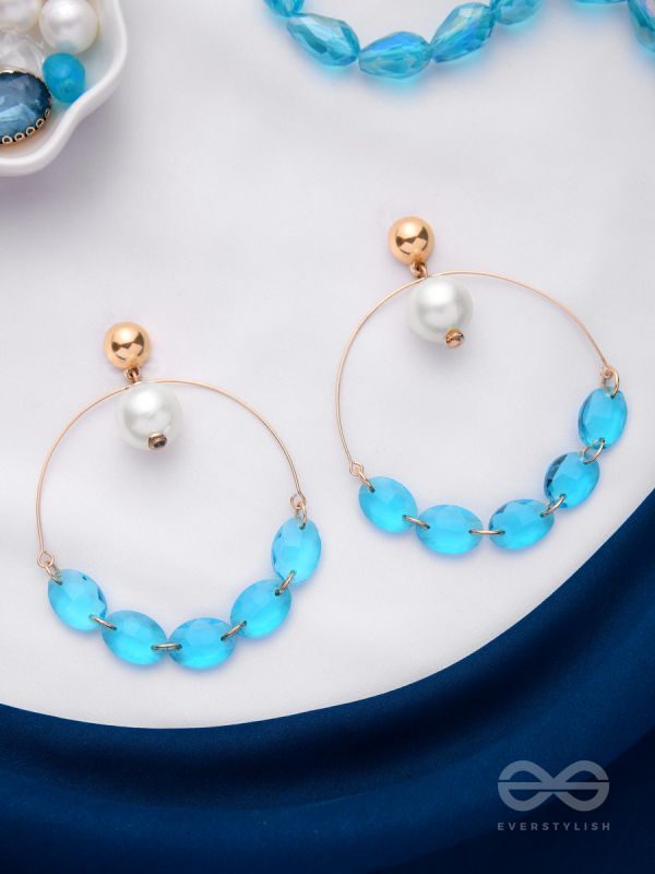 The Heavenly Blues- Golden Pearl Earrings