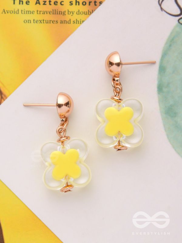The Canary Bloom- Golden Enamelled Earrings