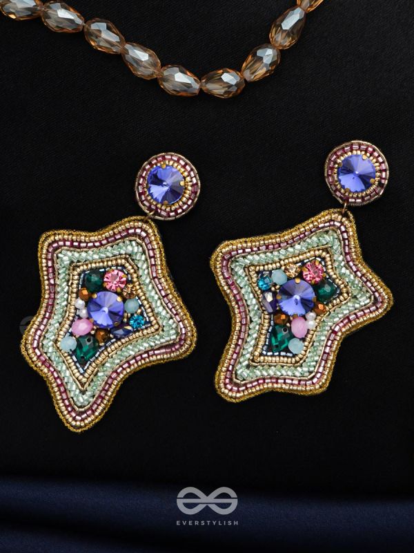 Ilvakaa- The Glorious Star- Stones & Beads Embroidered Earrings