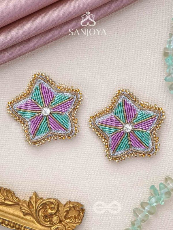 Tusharkana- The Misty Snowflake- Stones & Beads Embroidered Earrings