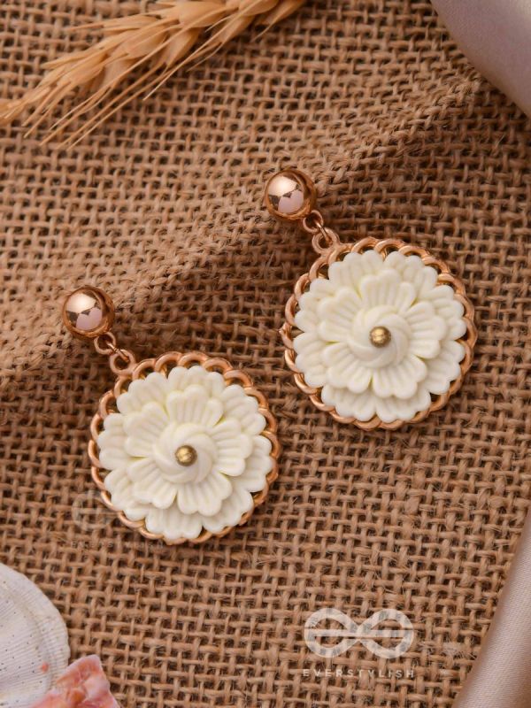 The White Dahlia- Golden Embellished Earrings