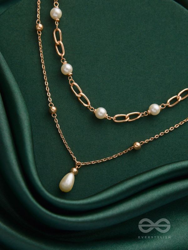 The Moonlit Path- Golden Layered Pearl Necklace