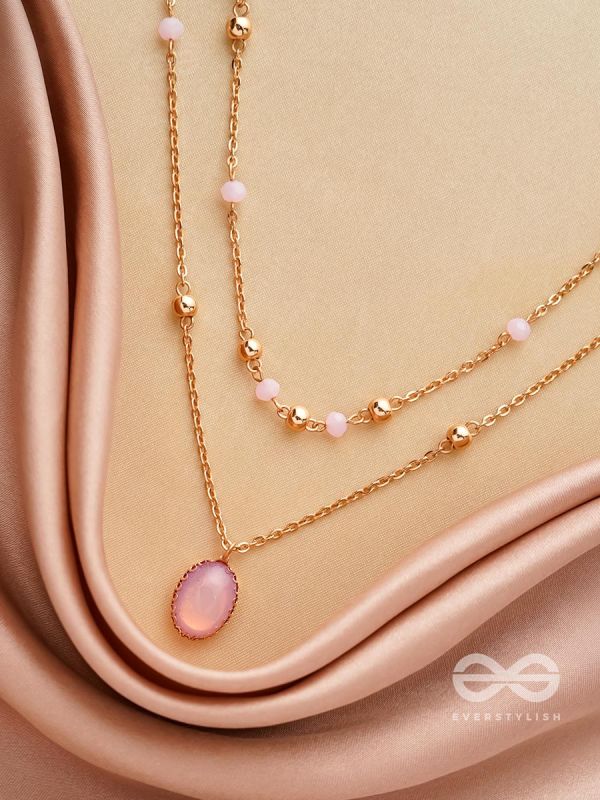 The Pink Pizzazz- Golden Embellished Layered Necklace With Anti-Tarnish Coating