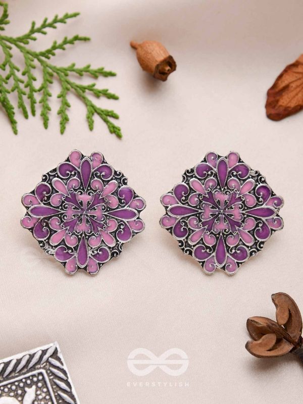 The Floral Fantasy - Oxidised Statement Stud Earrings (Violet & Orchid Purple)