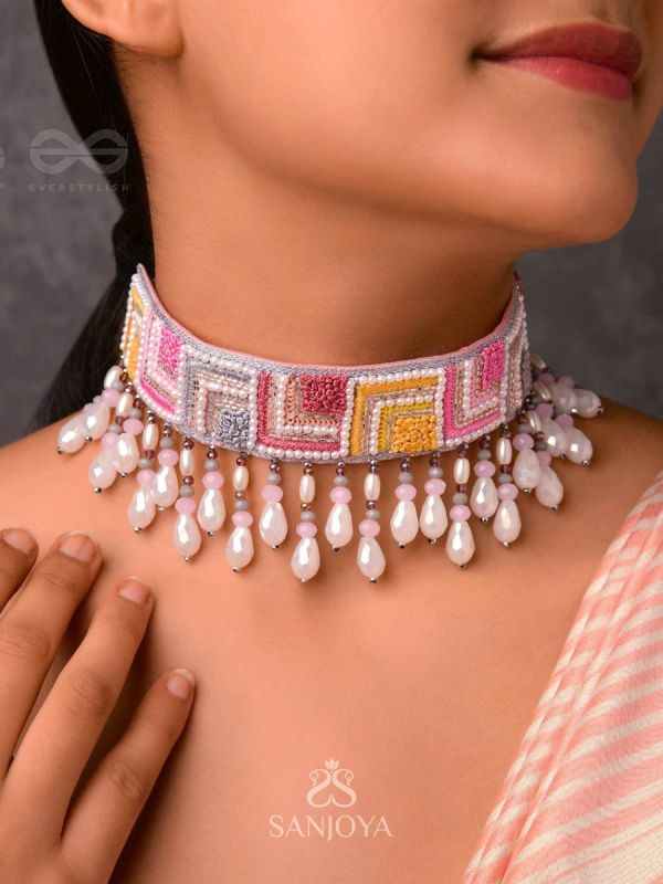 Karmuka- The Jazzy Rainbow- Pearls, Resham & Sequins Embroidered Choker Necklace