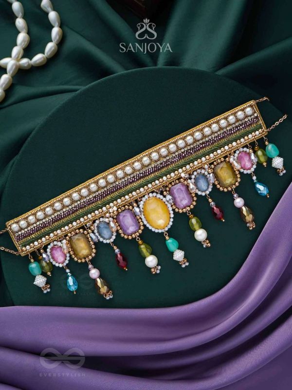 Shikhina- The Bright Lamps- Stones, Sequins & Beads Embroidered Choker Necklace
