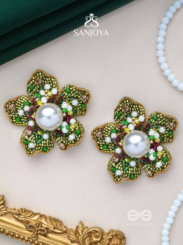 Triyashti- The Ravishing Wildflower-  Pearls, Stones & Beads Embroidered Earrings