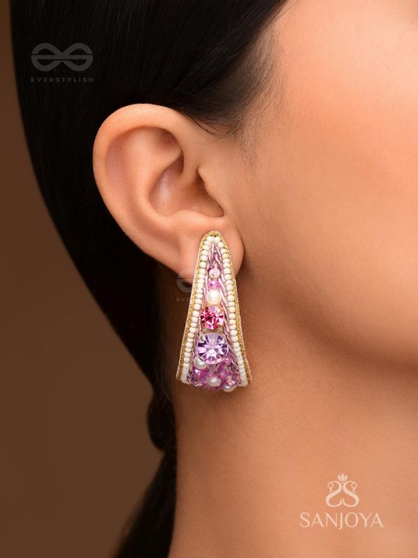 Saireeya- The Purple Garden- Stones, Pearls & Beads Embroidered Earrings