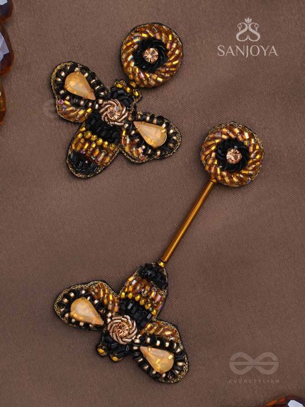 Saaragha- Pair of Honeybees- Stones, Resham & Beads Embroidered Earrings