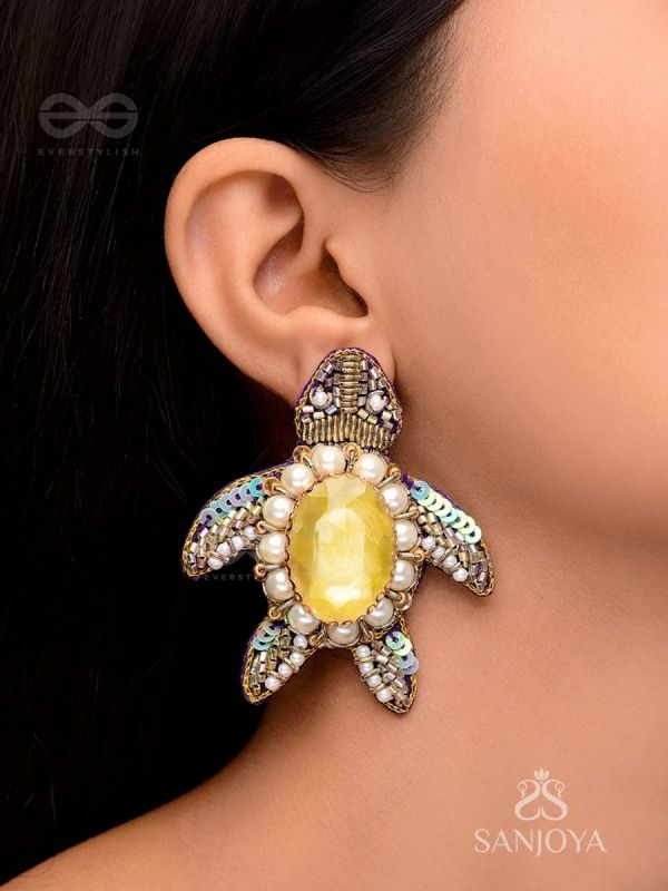 Kamatha- The Turtle Pair- Pearls, Stones & Sequins Embroidered Earrings