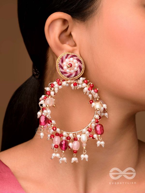 Ardramani- The Fiery Embers- Pearls, Stones & Glass Beads Embroidered Earrings