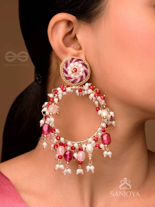 Ardramani - The Fiery Embers - Dabka And Glass Beads Hand Embroidered Earrings