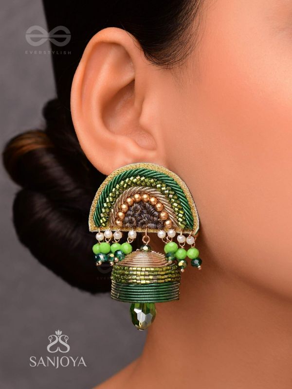 Kaamsya- The Bejeweled Bell- Pearls, Sequins & Glass Beads Embroidered Earrings