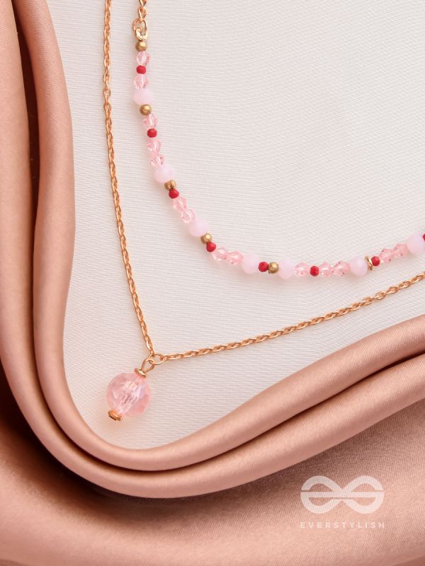 THE ROSY ROSETTES - GOLDEN BEADED LAYERED NECKLACE