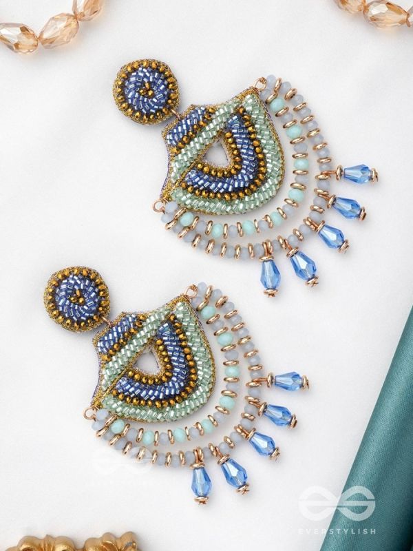 CHANDRALEKHA - THE MOON'S RAY - BEADS AND GLASS DROP EMBROIDERED EARRINGS