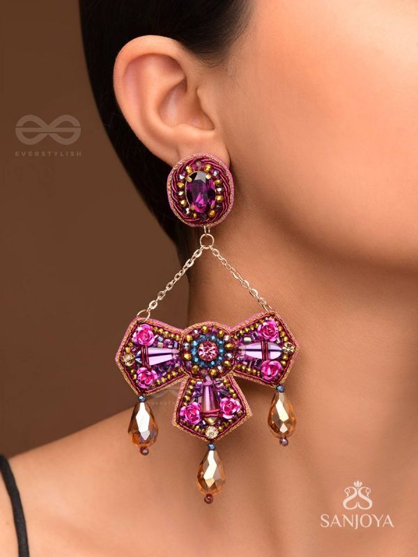 SHAILAJA - THE DAUGHTER OF THE MOUNTAIN - STONE, GLASS BEADS AND DABKA EMBROIDED  EARRINGS