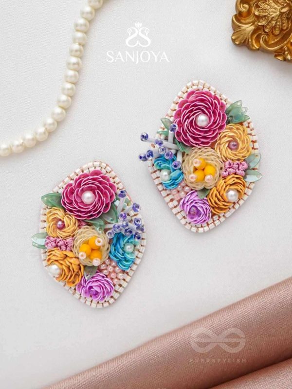 VASANTIKA- THE SPRING BLOOM - SEQUINS,PEARLS AND RESHAM EMBROIDERED EARRINGS (MULTICOLOR)