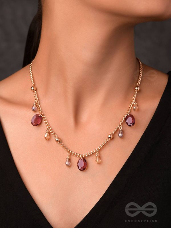 Dynamic Drizzling Wine - Classy Contemporary Necklace With Anti-Tarnish Coating 