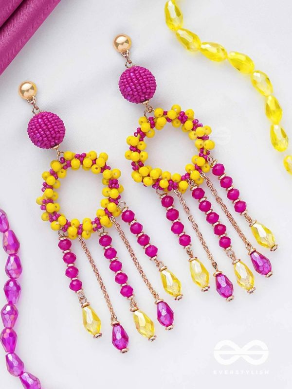 WILDFIRE SPIRIT - BOLD AND STATEMENT DANGLER EARRINGS (PINK & YELLOW)