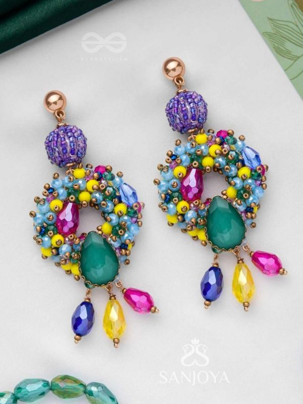 Atyahita - Daring Maverick - Stone, Beads And Glass Drops Hand Embroidered Earrings (Multicolor)