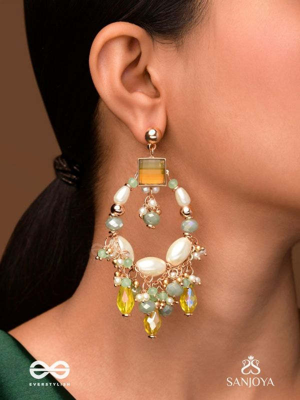 Vibhaati - The Minty Sparklers - Statement Gold And Green Embellished Earrings