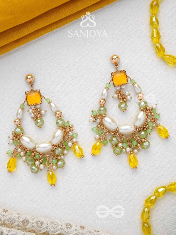 Vibhaati - The Minty Sparklers - Statement Gold And Green Embellished Earrings