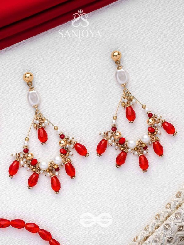 Ratulya - The Red Romance - Golden Embellished Statement Earrings